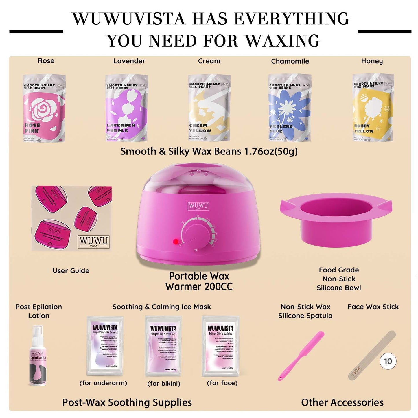Waxing Kit WUWUVISTA 23 Items Hair Removal